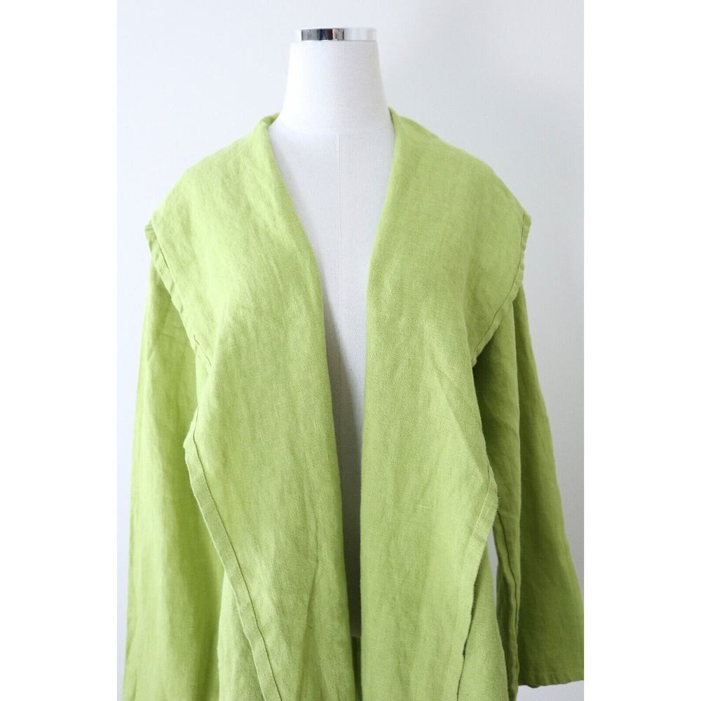 Bryn Walker Size XS Heavy Linen Jacket Drape Front Gooseberry Lime Green - Picture 2 of 14